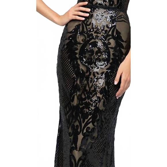 NEW MADISON JAMES sequin placement print gown in black - Picture 2 of 3